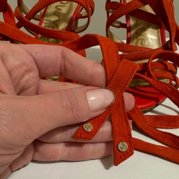 Sam Edelman Alba Red Suede Leather Strappy Caged Open Toe High Heel Sandals 9 - Picture 11 of 13